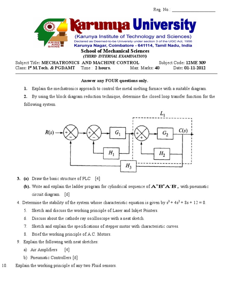 Mechatronics Exam Questions and Topics | PDF