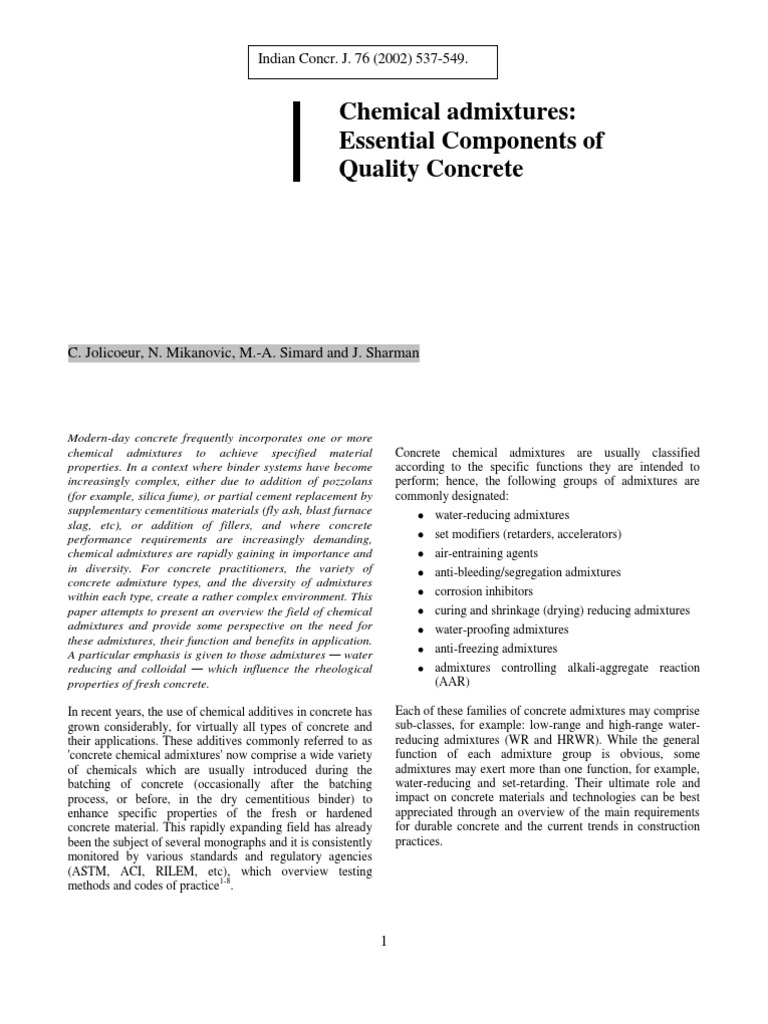 Chemical Admixtures for Quality Concrete | PDF | Colloid | Concrete