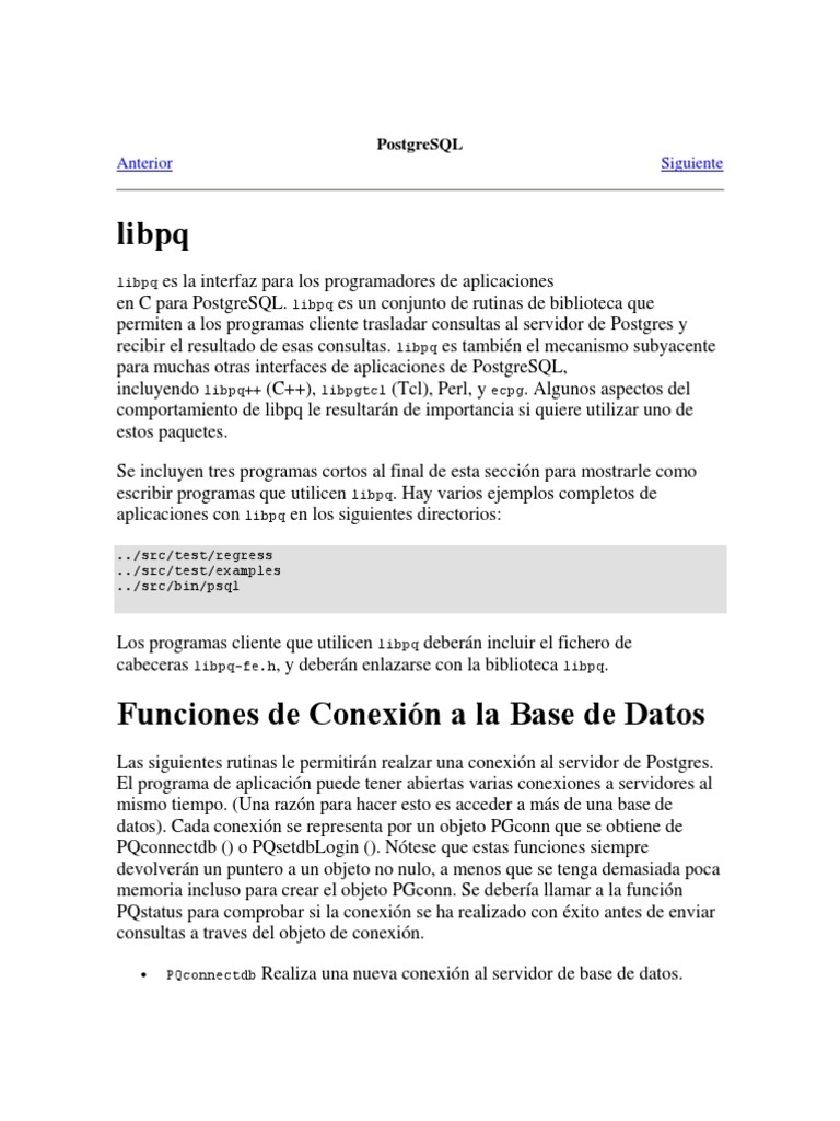 Guía de libpq para Programadores C | PDF | Puntero (Programación de ...