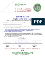 House Conference Report On The American Recovery and Revitalization Act of 2009 111th Congress, First Session, Economic Stimulus Act Published in Federal Register