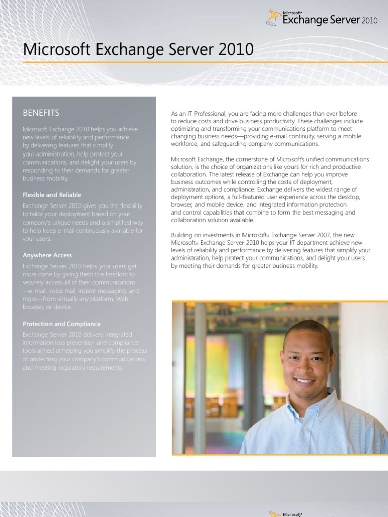 Exchange 2010 Datasheet | PDF | Microsoft Exchange Server | Voicemail