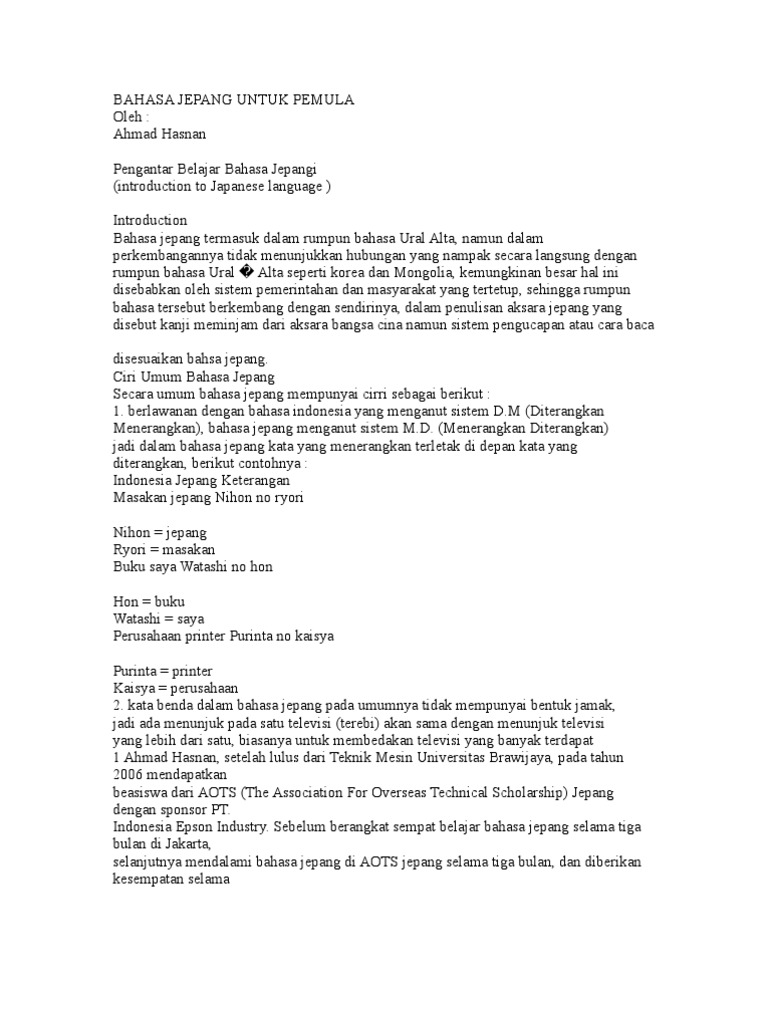 Bahasa Jepang Untuk Pemula