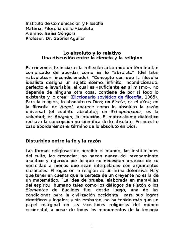 Absoluto y Relativo: Fe vs. Razón | PDF | Certeza | Existencia