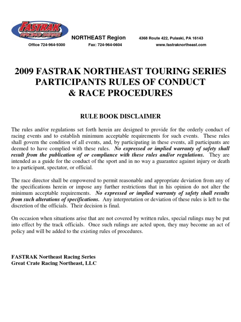FASTRAK Northeast Racing Rules 2009 | PDF
