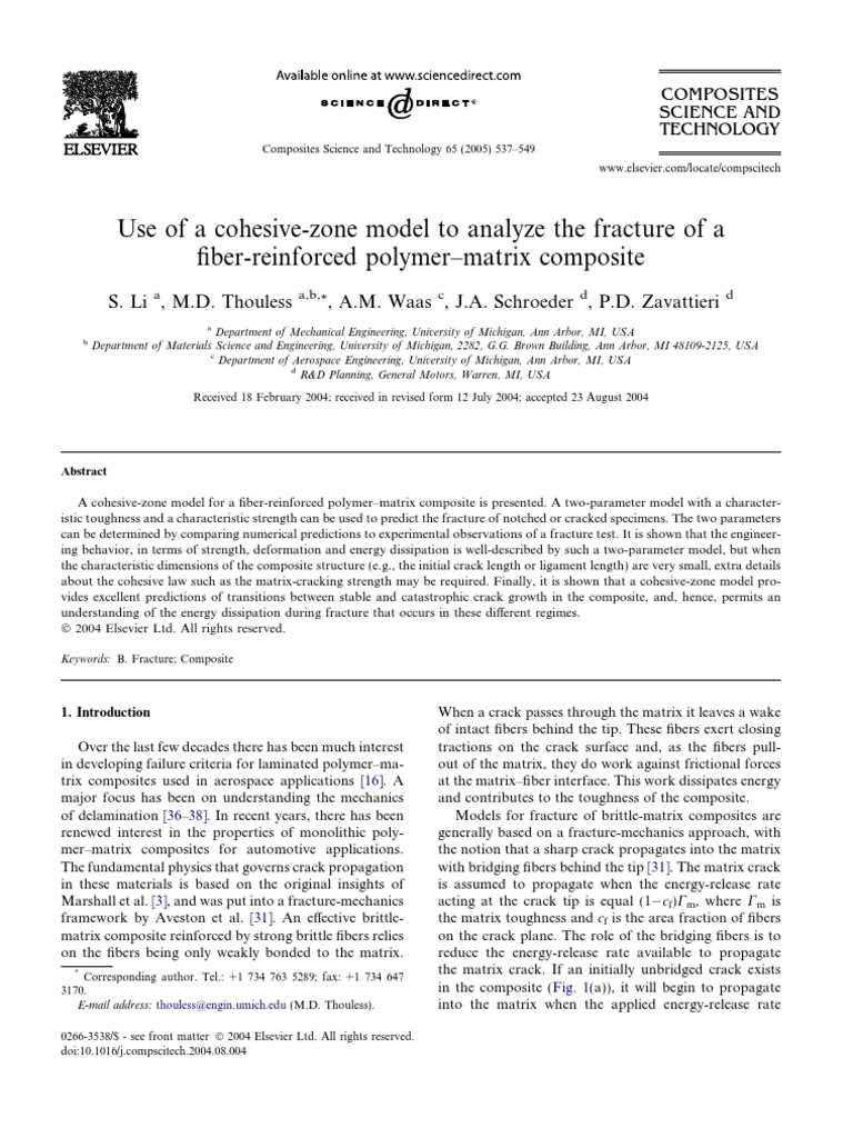 Use of A Cohesive-Zone Model To Analyze The Fracture of A Fiber ...