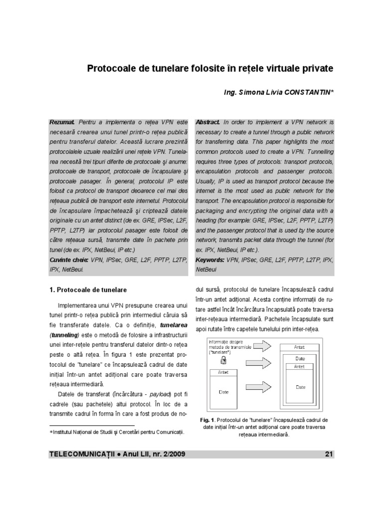 Protocoale de Tunelare Folosite În Reţele Virtuale Private | PDF