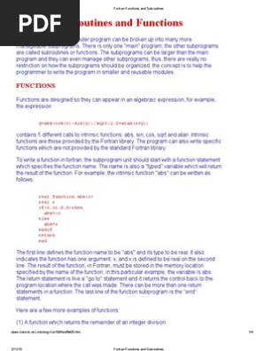 Fortran Functions And Subroutines Pdf Subroutine Parameter Computer Programming