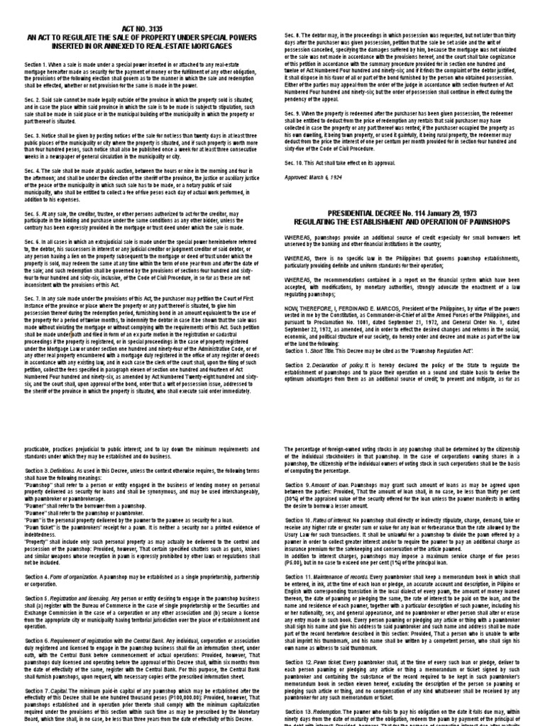 ACT NO. 3135 An Act To Regulate The Sale of Property Under Special