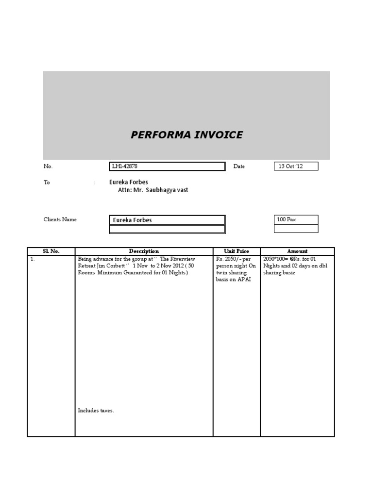 Performa Invoice for Eureka Forbes | PDF | Technology & Engineering