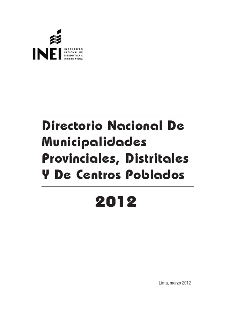 Directorio Nacional de Municipalidades Provinciles Distritales y Centros Poblados PDF Perú Gobierno
