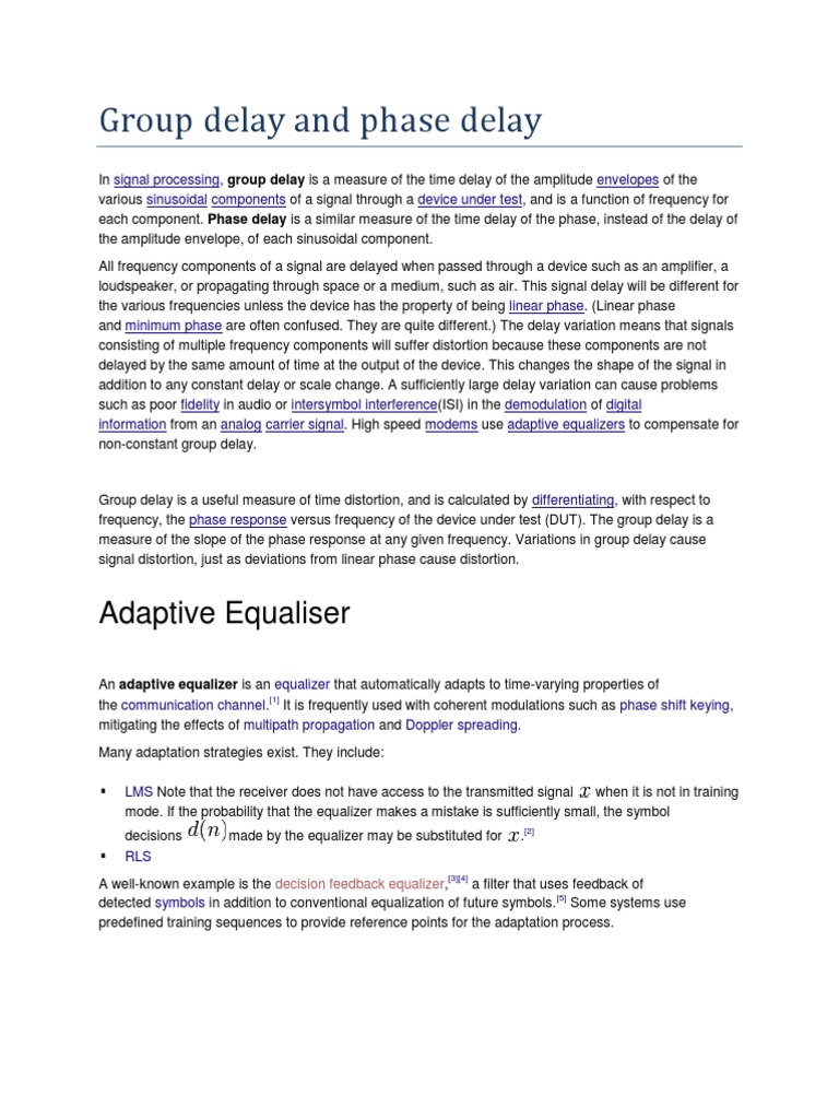 Group Delay and Phase Delay PDF Wireless