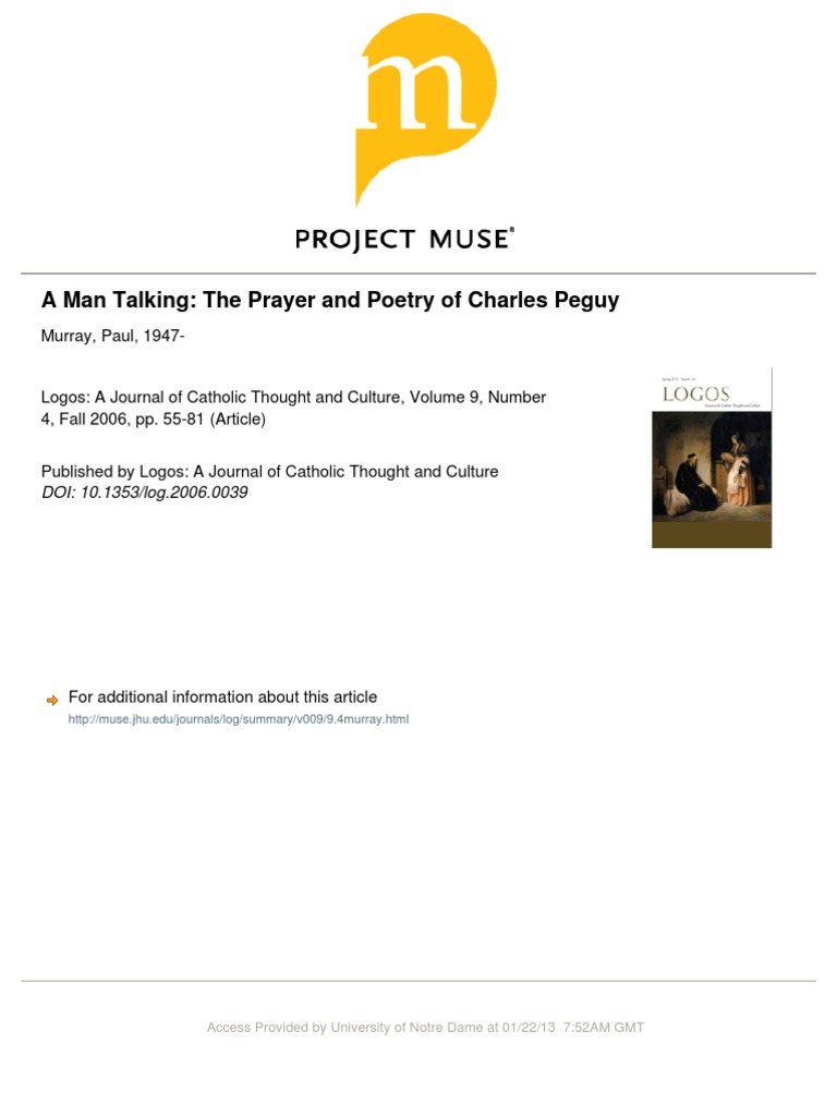 On The Correspondence of Prayer and Poetry of Charles Peguy by Scholar