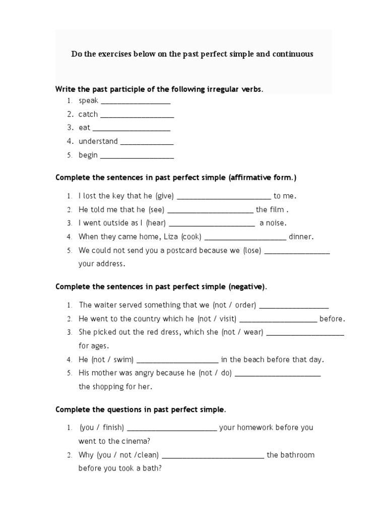 Past Perfect Simple and Continuous Exercises | PDF