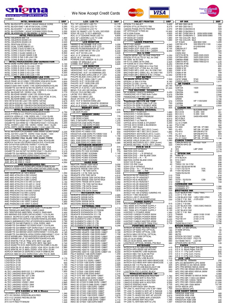 Computer Parts Price List