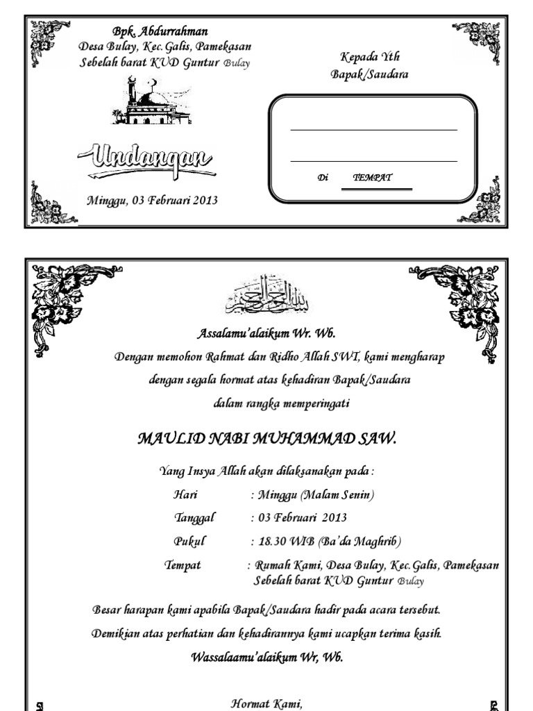 5 Contoh Surat Undangan Maulid Remaja Masjid Bisa Edit Onpos - Riset