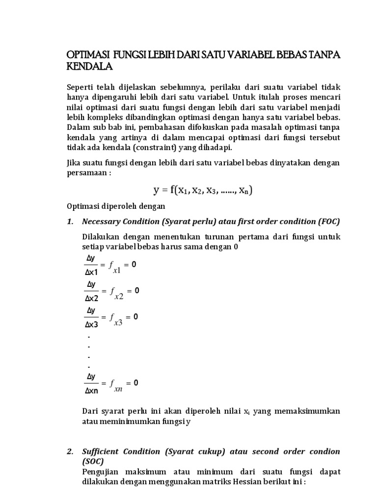 Optimasi Fungsi Lebih Dari Satu Variabel Bebas Tanpa Kendala