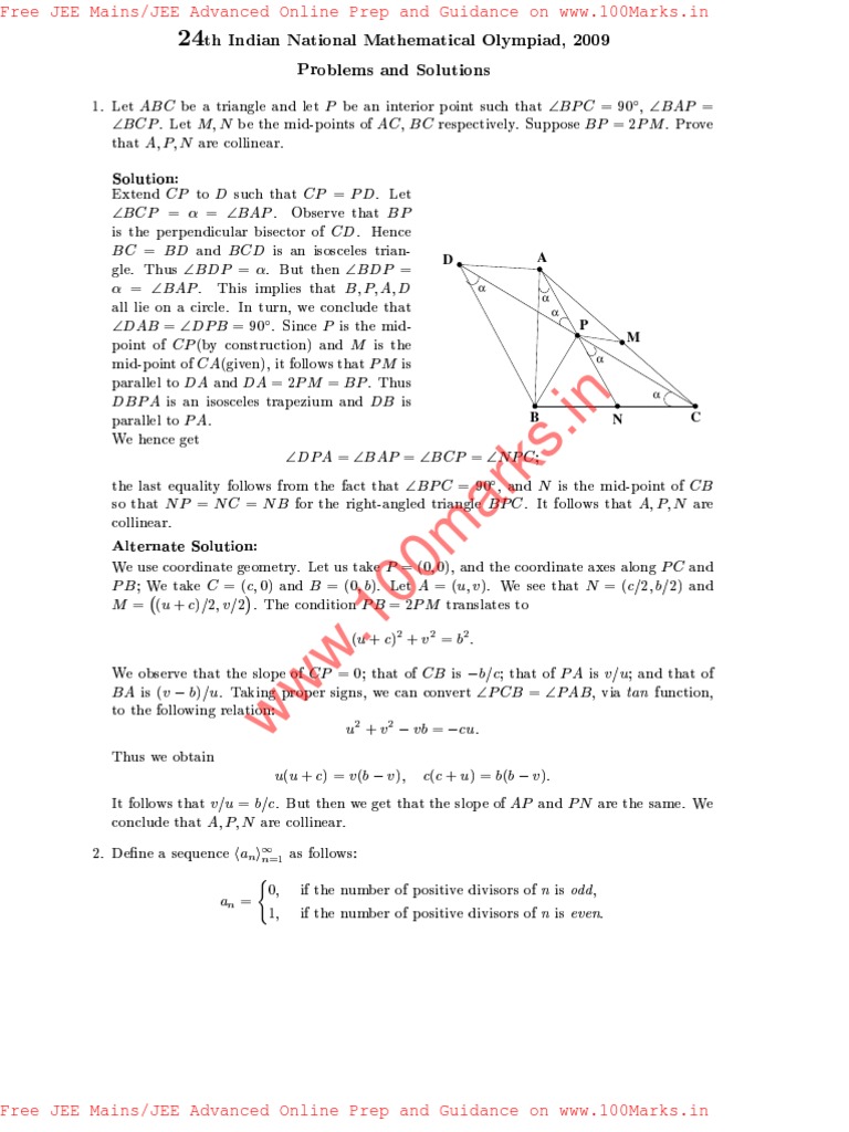 Inmo-2009-1 Previous Year Question Papers of Indian National ...