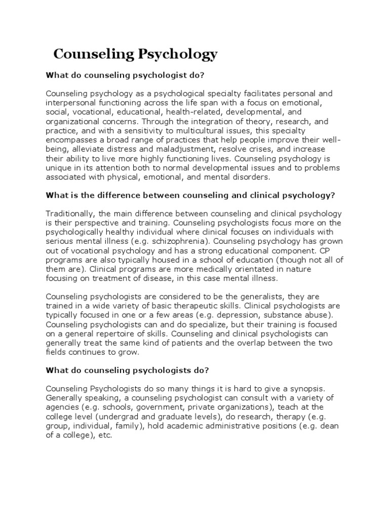Counseling Psychology Notes | PDF | Counseling Psychology | Psychologist