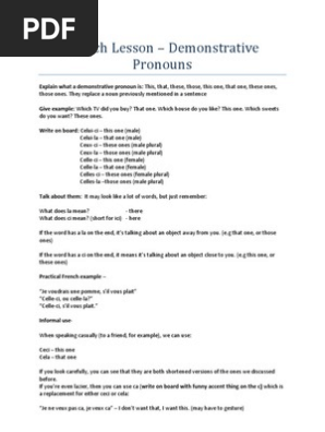 Demonstrative Pronouns Lesson Plan Plural Pronoun