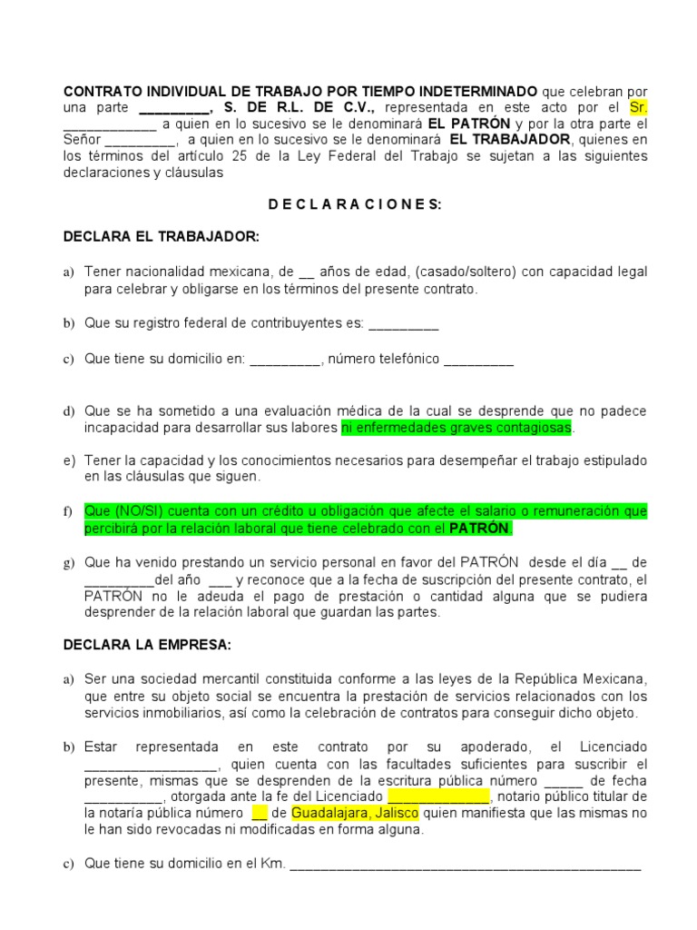 Contrato tiempo indeterminado sindicalizado.doc Derecho