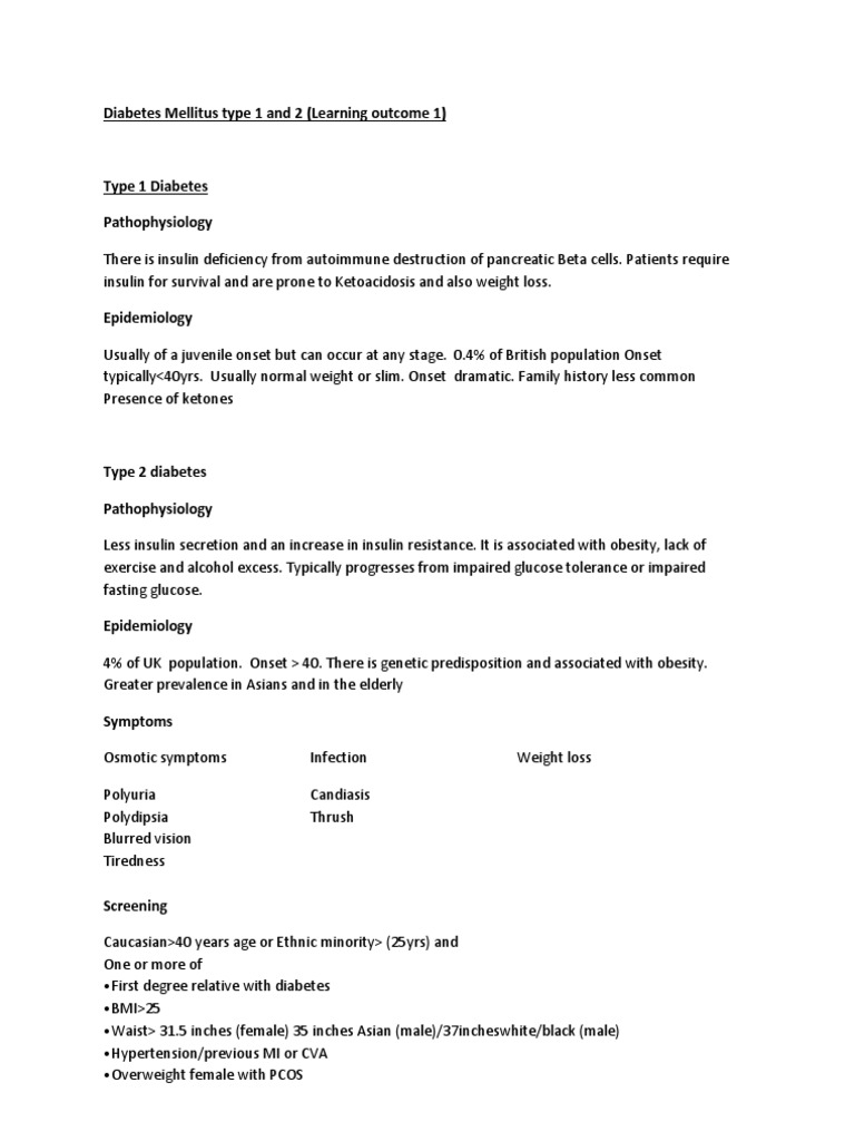 Diabetes Mellitus Types 1 & 2 Overview | PDF | Diabetes Mellitus Type 2 ...
