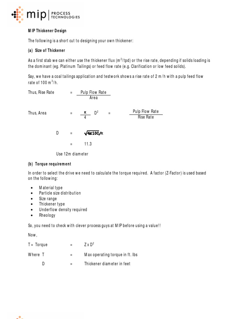MIP Thickener Design PDF Transmission (Mechanics) Torque
