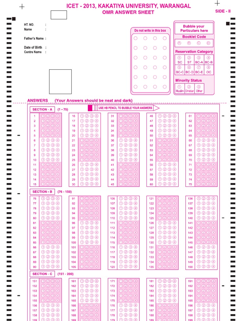 Icet Sample Omr Sheet