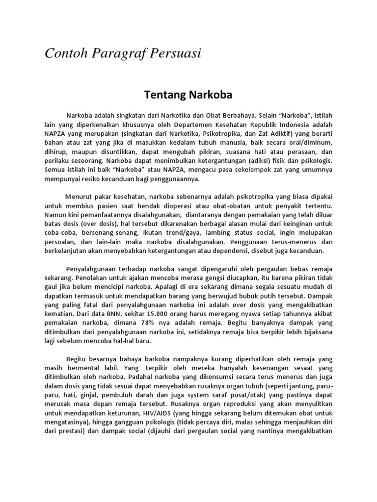 3 Contoh Karangan Eksposisi Tentang Narkoba Dosenbahasa Com
