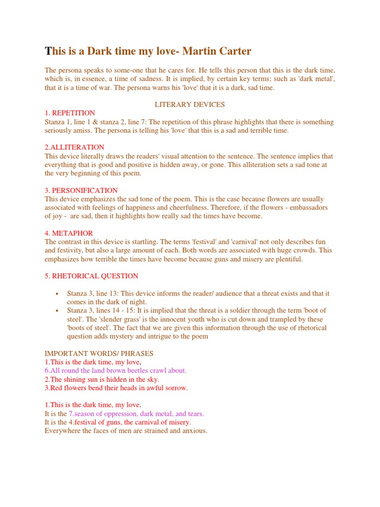 This is the dark time, my love literary devices image