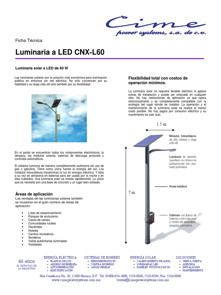 Ficha Técnica Luminaria Solar Led 60W PDF PDF Energía solar