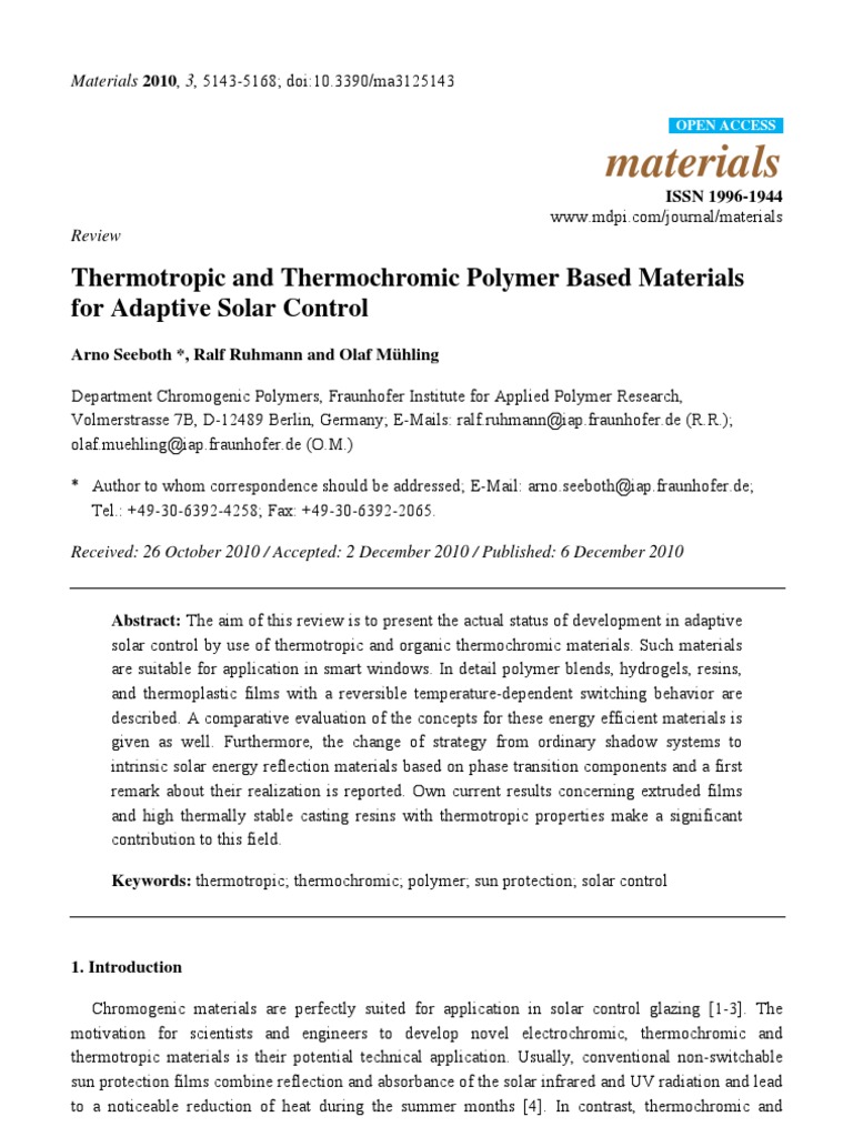 Thermotropic and Thermochromic Materials-03-05143 | PDF | Gel | Polymers