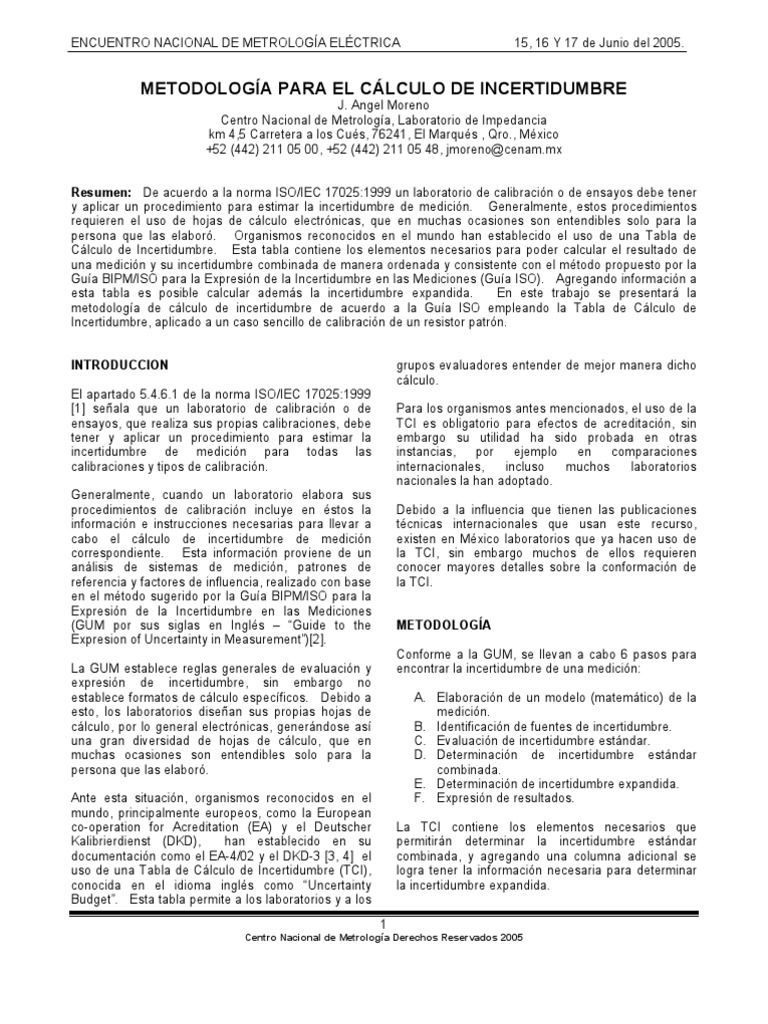 Metodología de Cálculo de Incertidumbre | PDF | Metrología | Calibración
