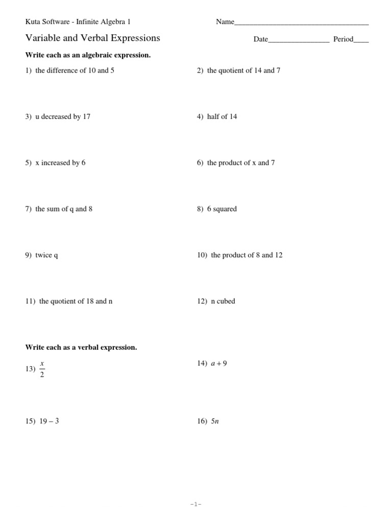 Variable and Verbal Expressions.pdf | Mathematical Concepts