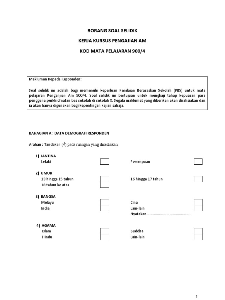 Borang Soal Selidik Pdf