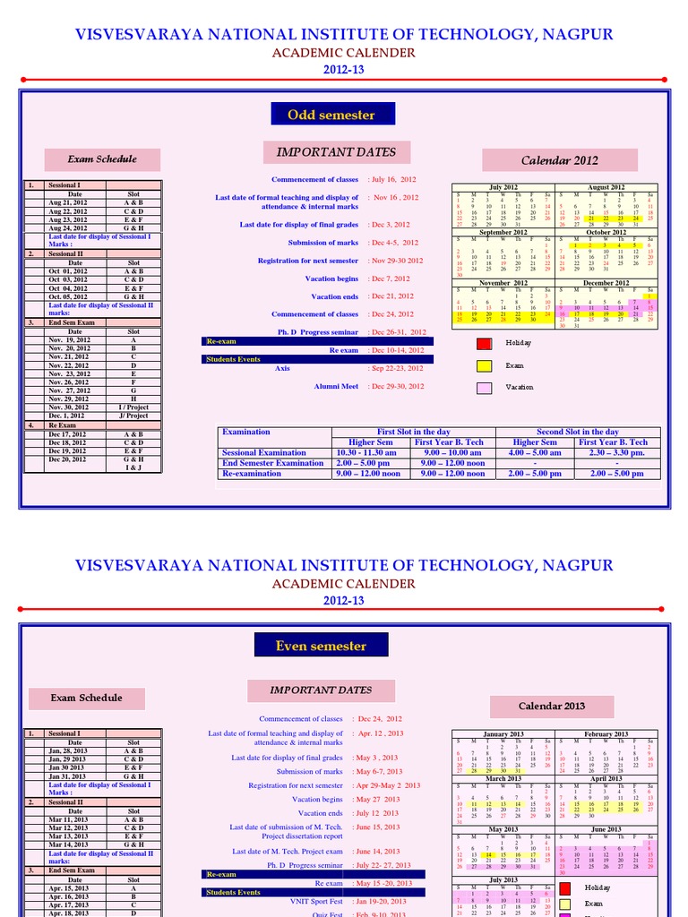 VNIT Acad Calendar 201213 PDF Academic Term Qualifications