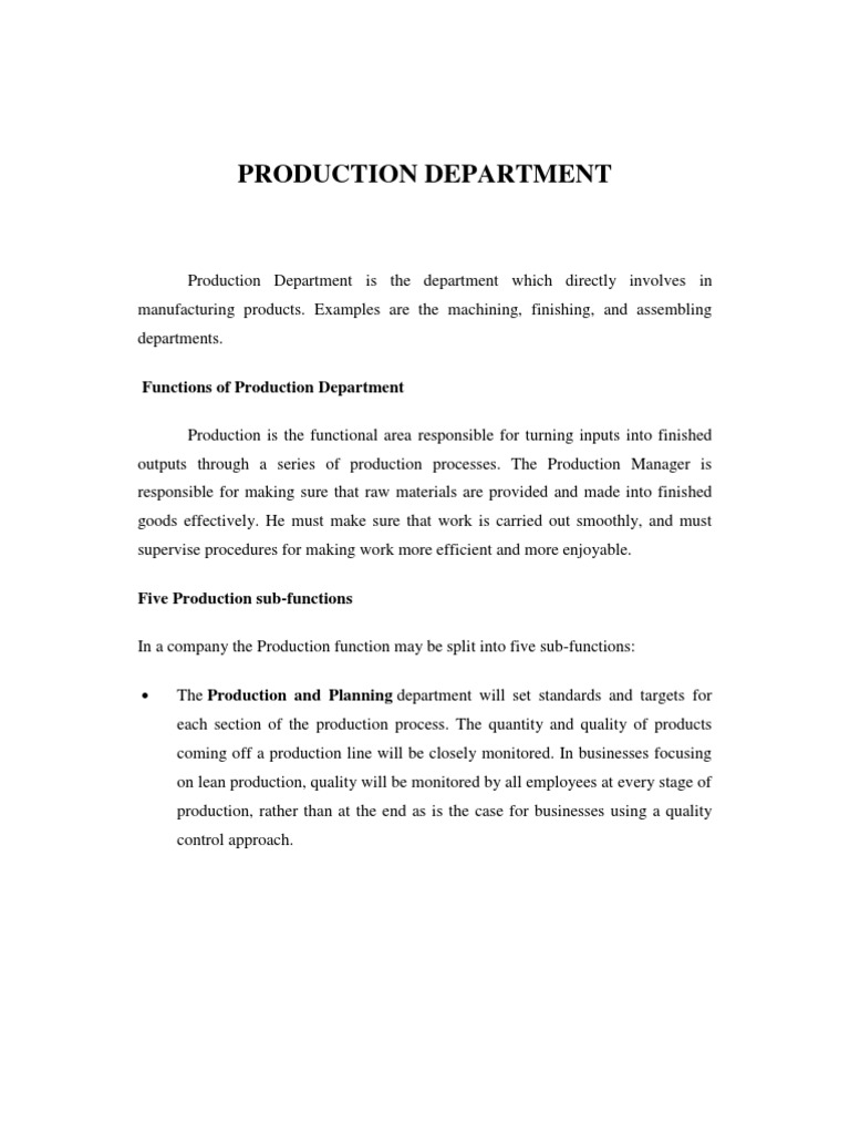 Overview of Production Department Functions | PDF | Warehouse | Retail