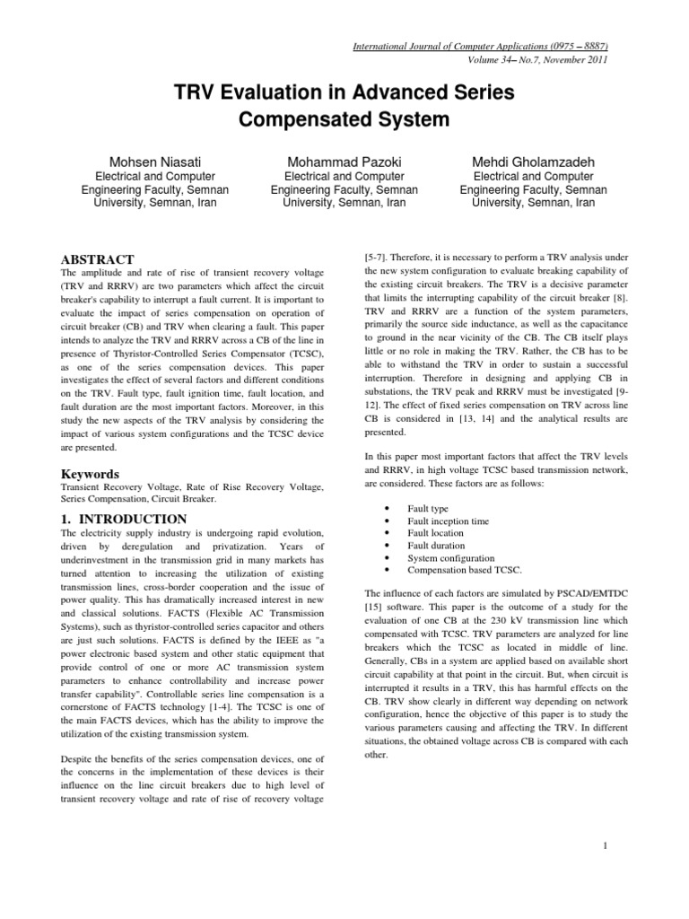 TRV Evaluation in Advanced Series | PDF | Electric Power Transmission ...