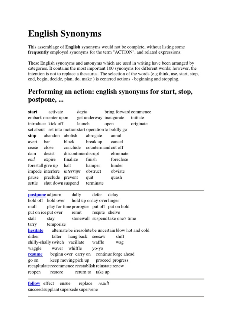 English Synonyms Vocabulary Reality