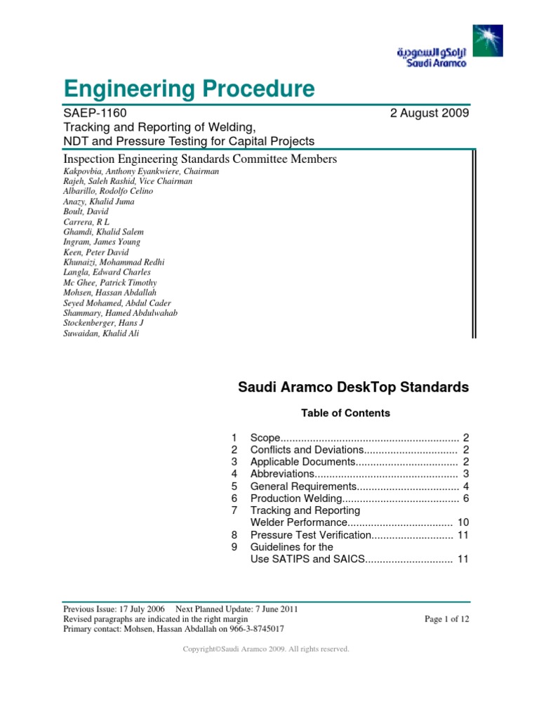 Saep-1160 (NDT - Tracking and Reporting of Welding, NDT and Pressure ...