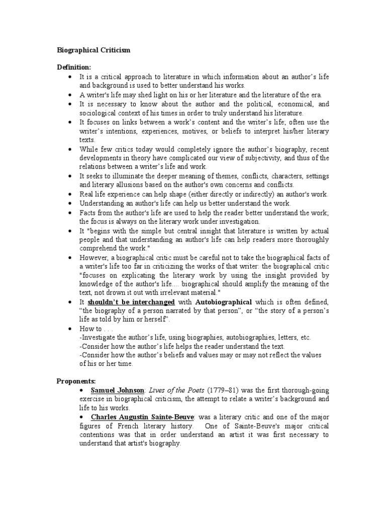 Biographical Criticism (English) Biography Writers