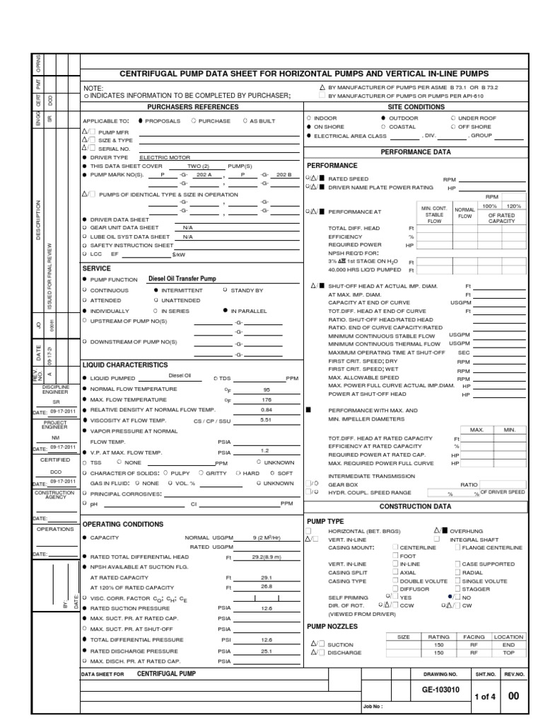 Centrifugal Pump Data Sheet | PDF | Bearing (Mechanical) | Pump