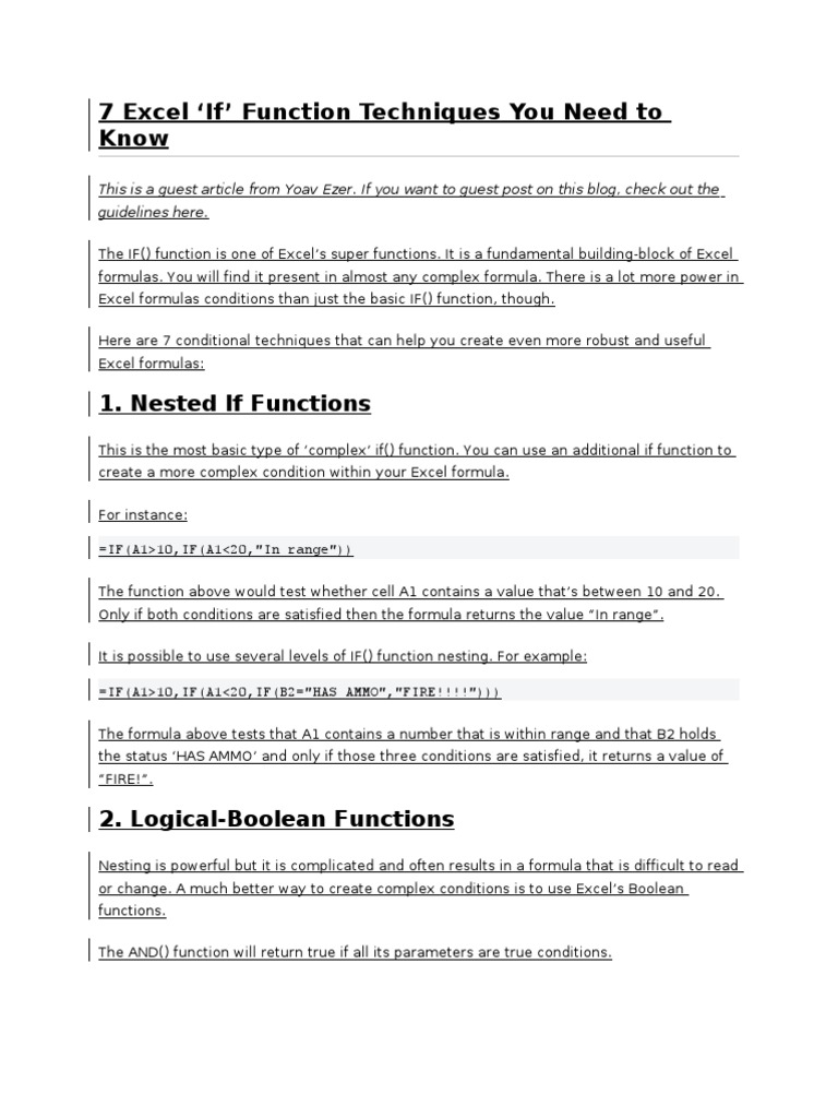 Excel IF Function: 7 Essential Techniques | PDF | Teaching Methods ...