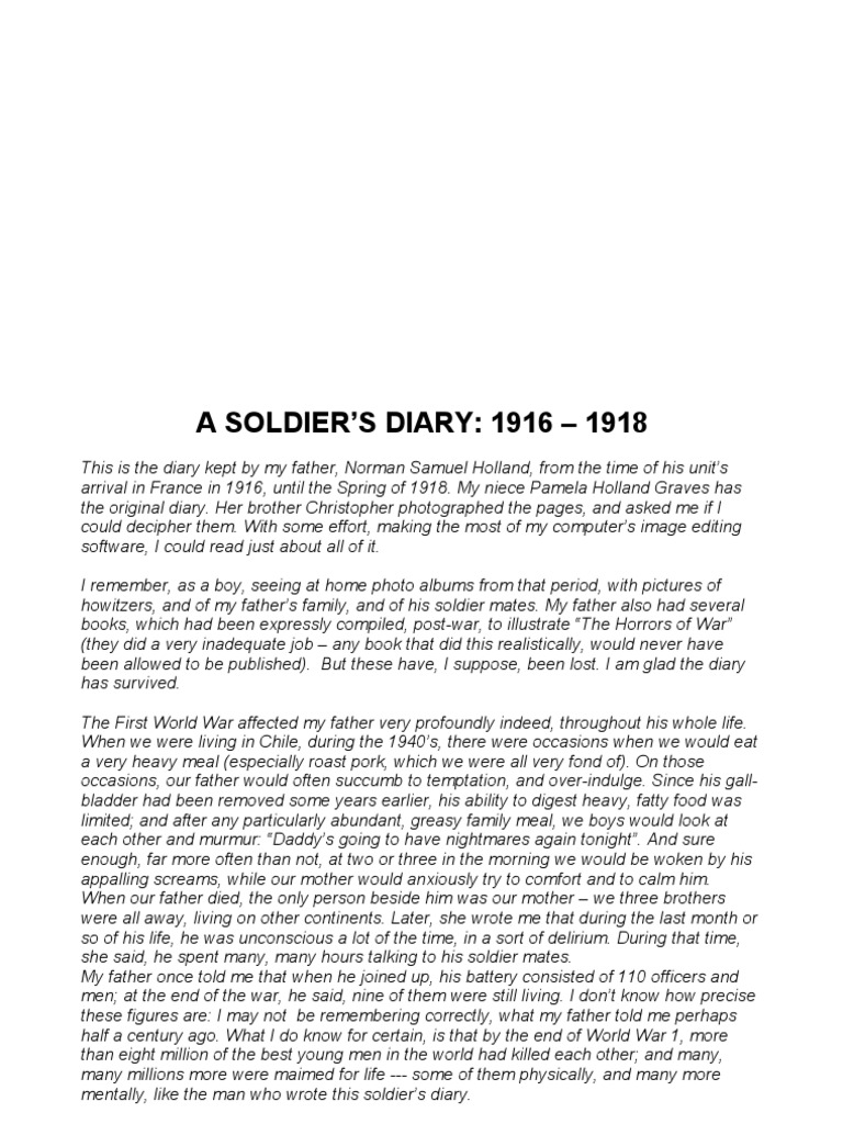 A SOLDIER’S DIARY 1916 1918 Trench Warfare Armed Conflict