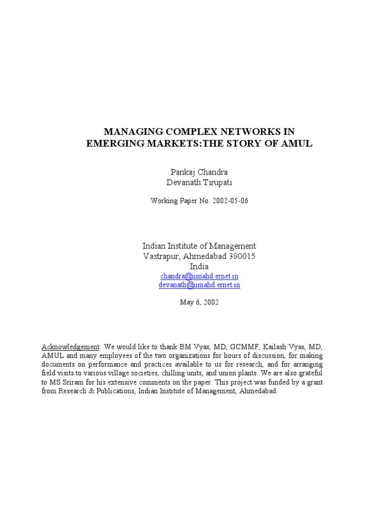 Managing Complex Networks in Emerging Markets:The Story of Amul | PDF