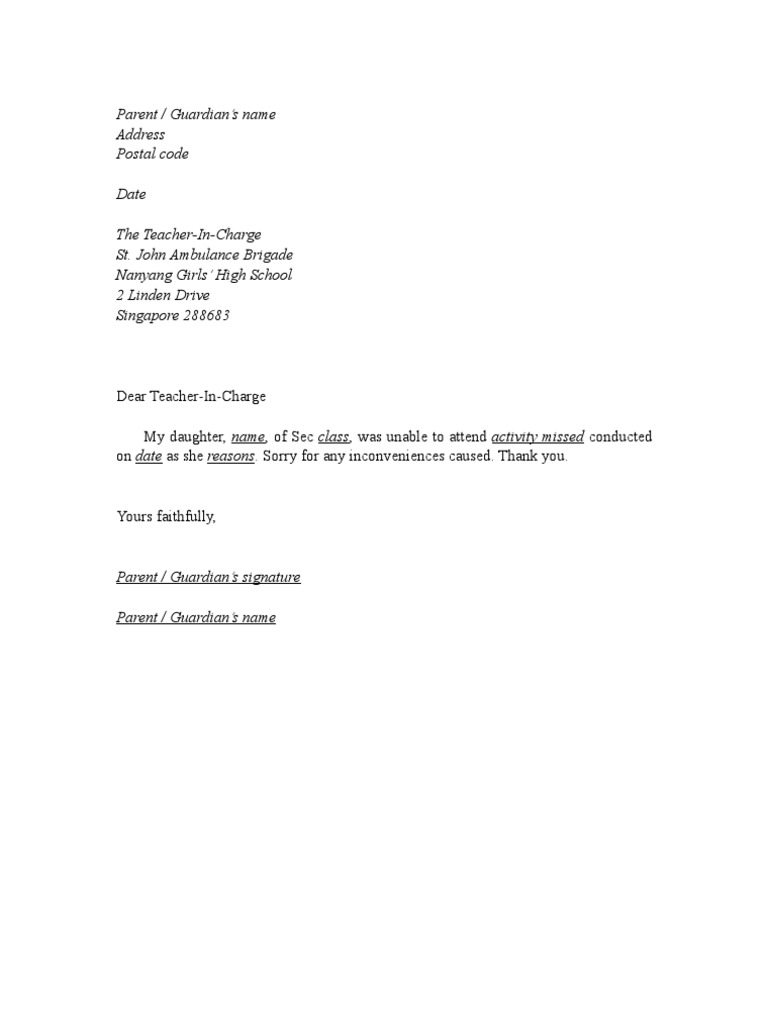 Excuse Letter Format  PDF  Written Communication