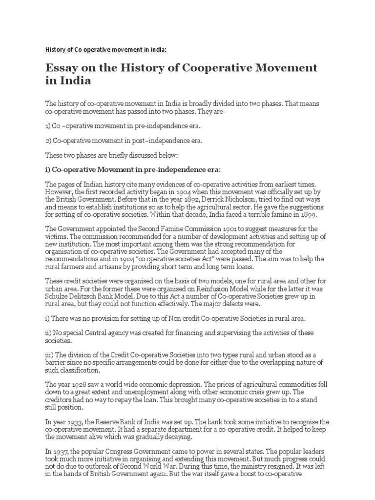 History of Cooperative Movement in India | PDF | British Raj | Cooperative