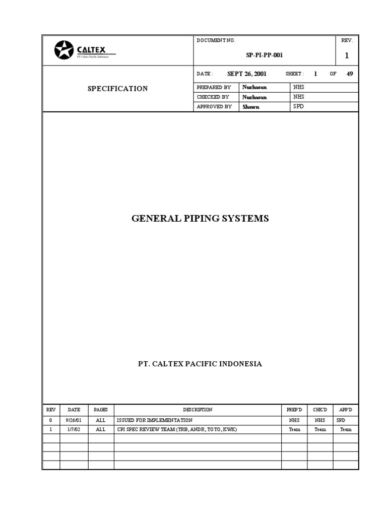 General Piping Systems Specification | PDF | Pipe (Fluid Conveyance ...