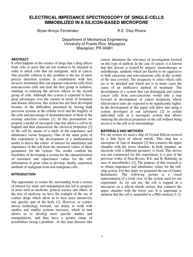 Electrical Impedance of Single Cells | PDF | Electrical Impedance ...