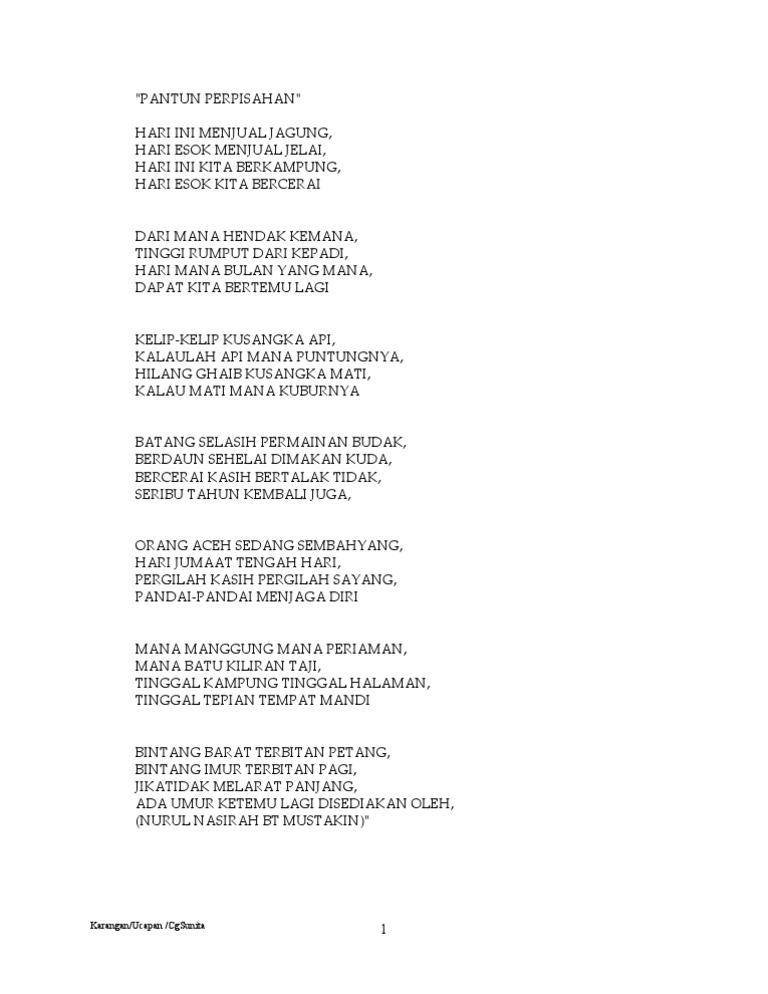 PANTUN PERPISAHAN