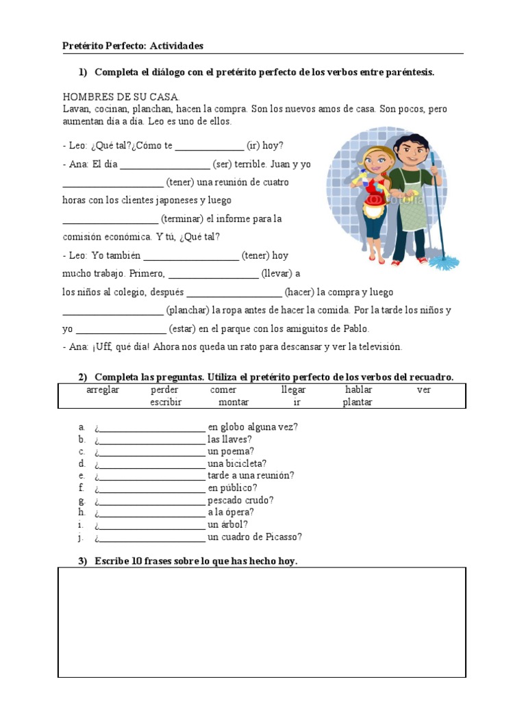 Ejercicios de Pretérito Perfecto | PDF